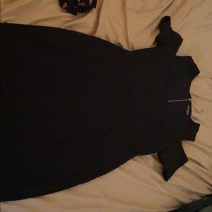 Express cut shoulder dress. Slit in thigh